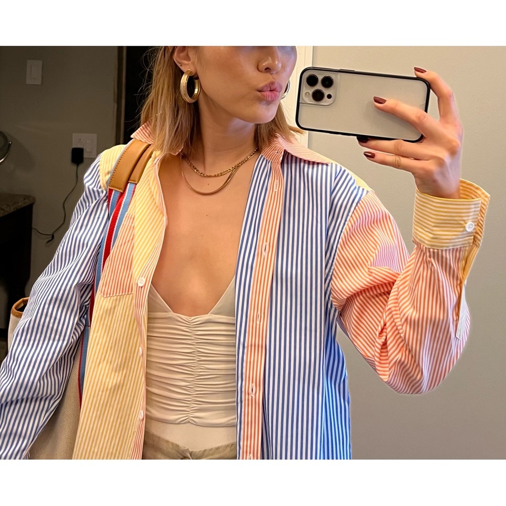 SOLID & STRIPED Blue and Yellow Casual Button Down Shirt